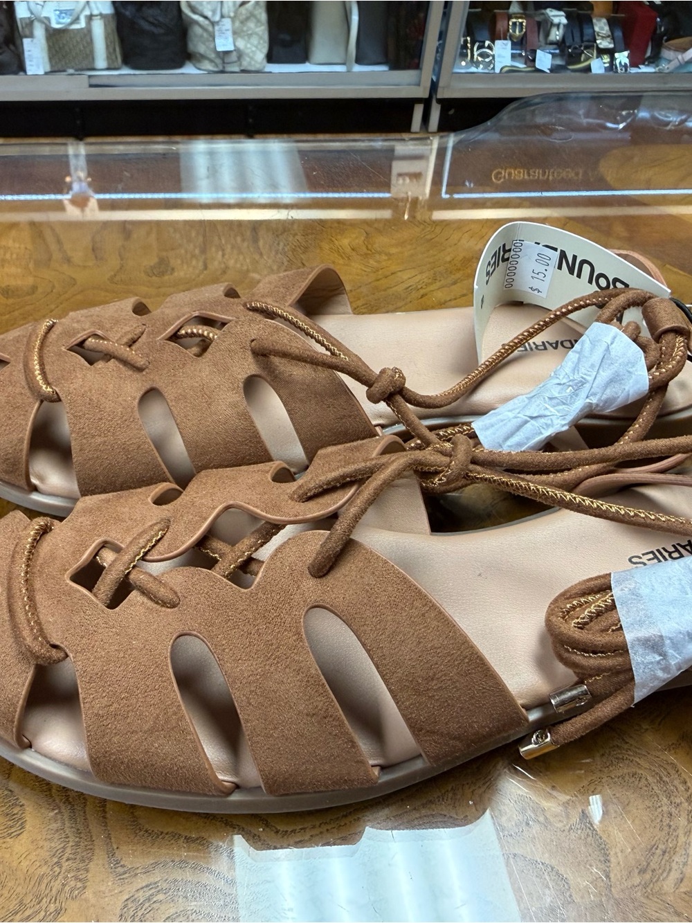 No Boundaries Tan Lace-Up Cutout Women’s Sandals